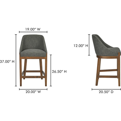 Edward Counter Stool by Moe's Home Collection in green and b23-1. Made from upholstery: 100% polyester, solid oak frame, plywood in a transitional style.