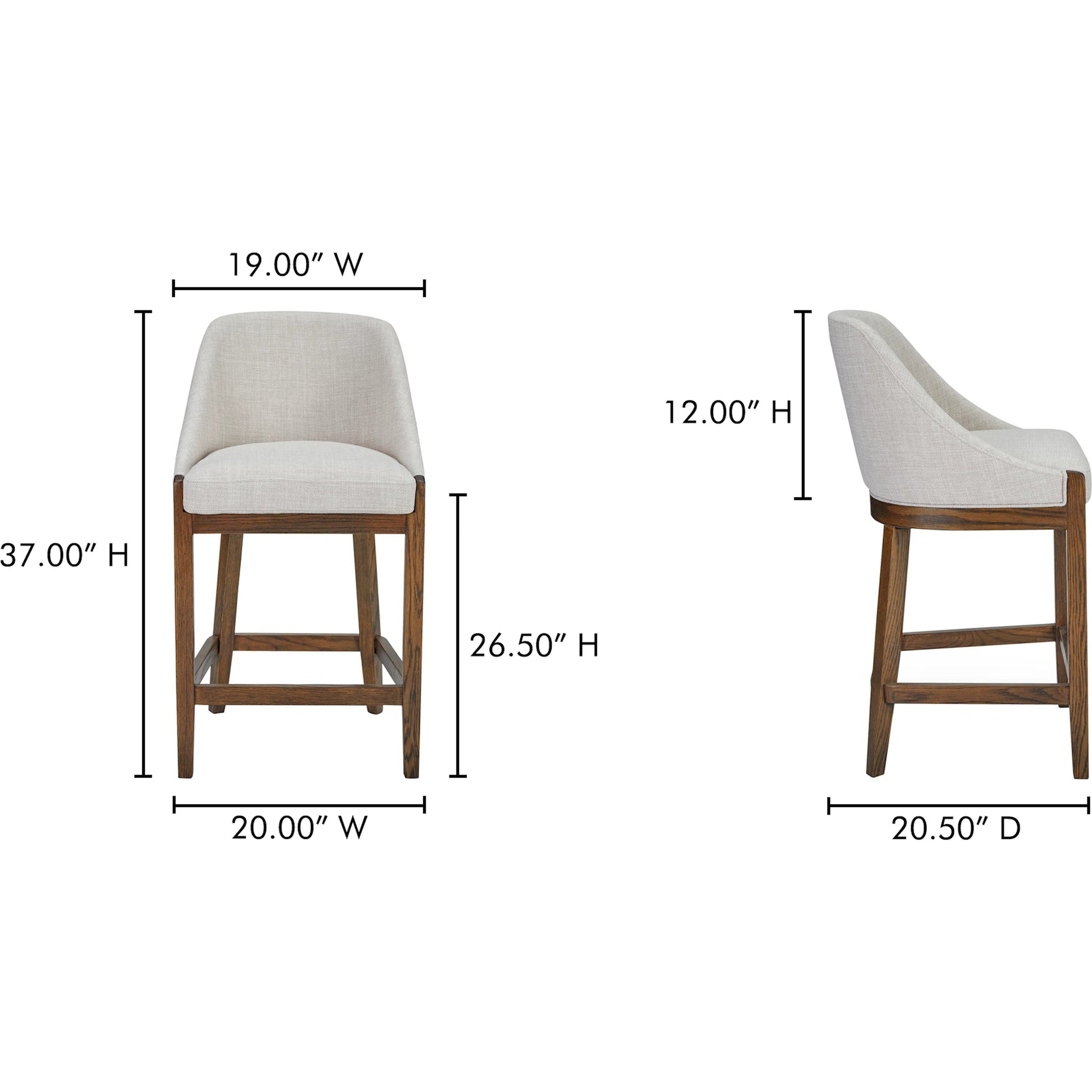 Edward Counter Stool by Moe's Home Collection in green and b23-1. Made from upholstery: 100% polyester, solid oak frame, plywood in a transitional style.