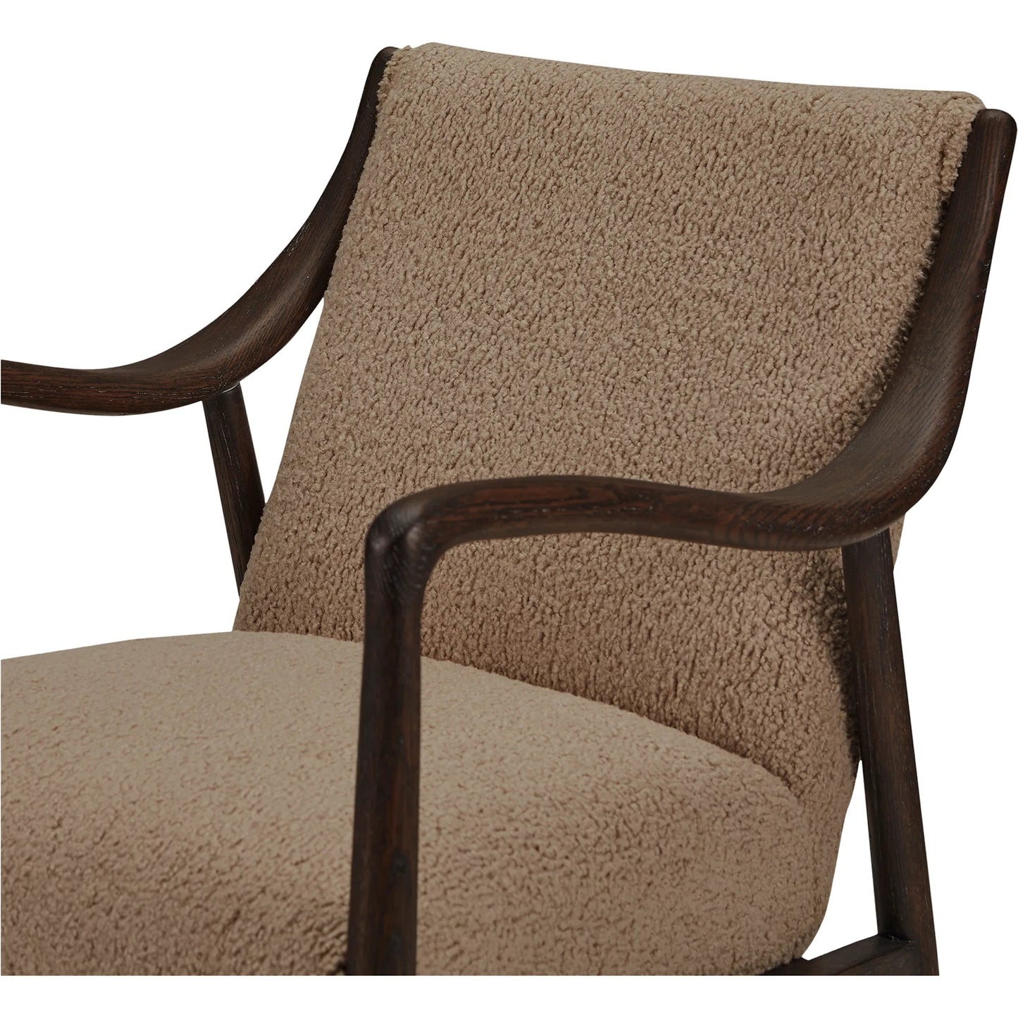 004 SI-2368430 | Closeup | Yates Accent Chair by Moe's Home Collection in beige faux shearling. Made from upholstery: 100% polyester, solid oak frame, foam seat in a transitional style.