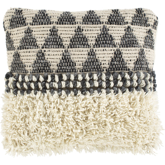 Merida Pillow - 24919 by Surya in black, ivory. Made from 70% wool, 20% polyester, 10% cotton, 100% cotton in a rustic style.