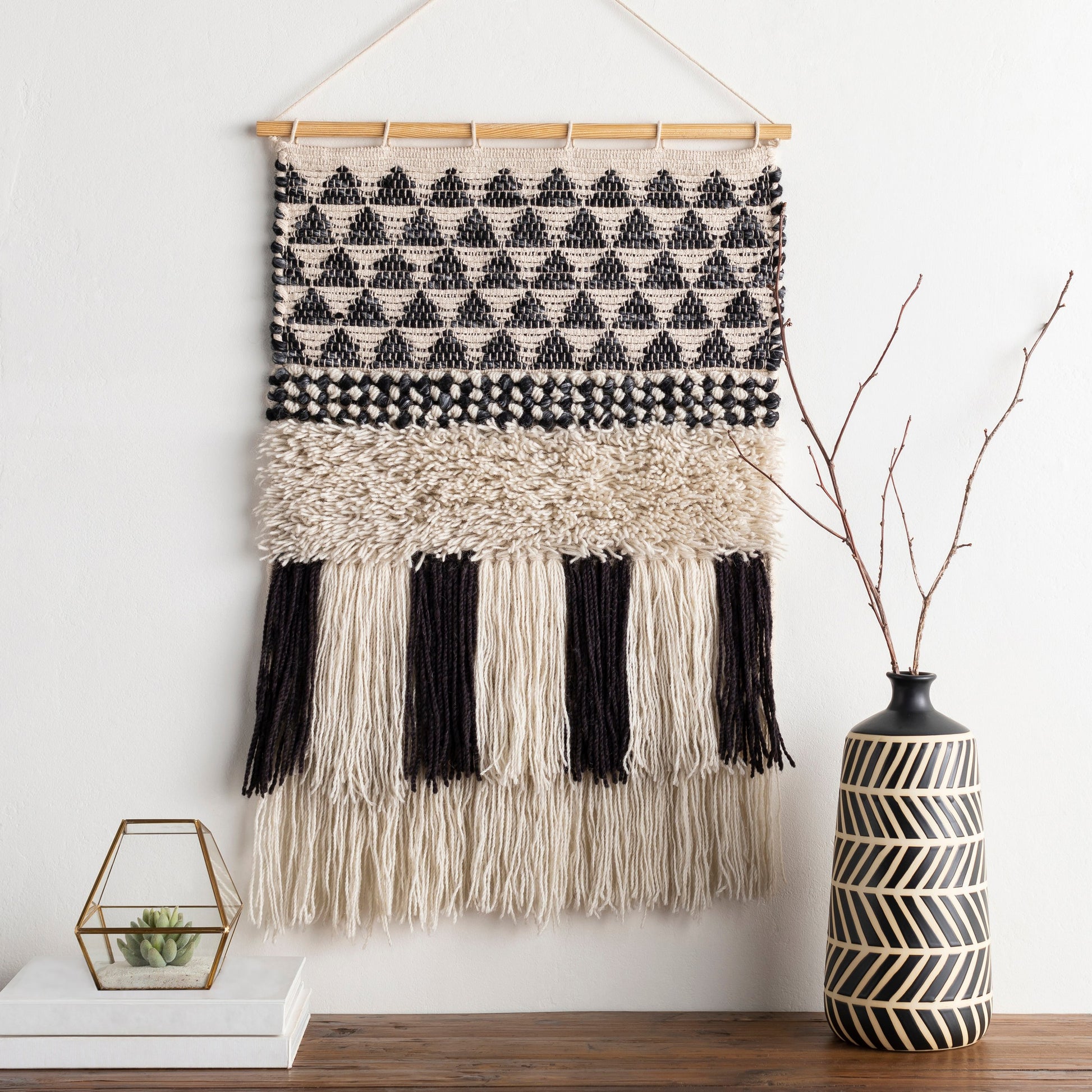 Merida Wall Hanging - 25345 by Surya in black, taupe. Made from 70% wool, 20% polyester, 10% cotton in a eclectic & global style.