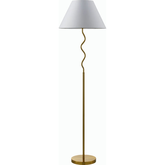 Meander Floor Lamp - 535661 by Livabliss in body: metallic - brass, base: metallic - brass, shade: white, cord: translucent and platedplated. Made from iron, cotton, polystyrene in a modern style.
