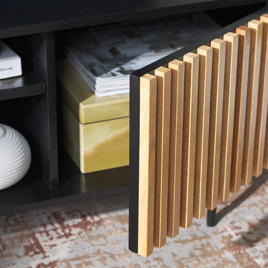 Barry 2 Door 2 Shelf Media Stand by HedgeApple Essentials in black, natural. Made from unique in a unique style.