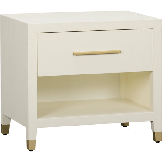 Dani Faux Shagreen Nightstand by TOV Furniture in cream. Made from acacia, mdf in a unique style.