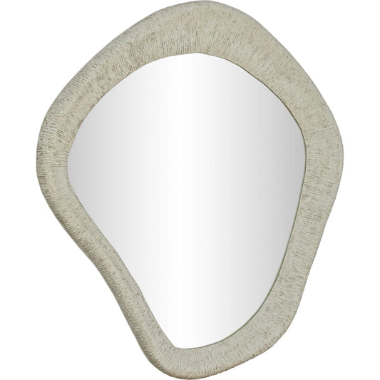 Orpheus X Ribbed Faux Stone Wall Mirror by TOV Furniture in antique white. Made from frp, glass in a unique style.