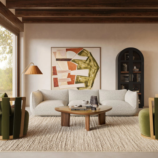 Arezza Contract-Grade Basketweave Chenille Modular Sofa by TOV Furniture in stone white. Made from fabric, plywood, rubberwood in a unique style.