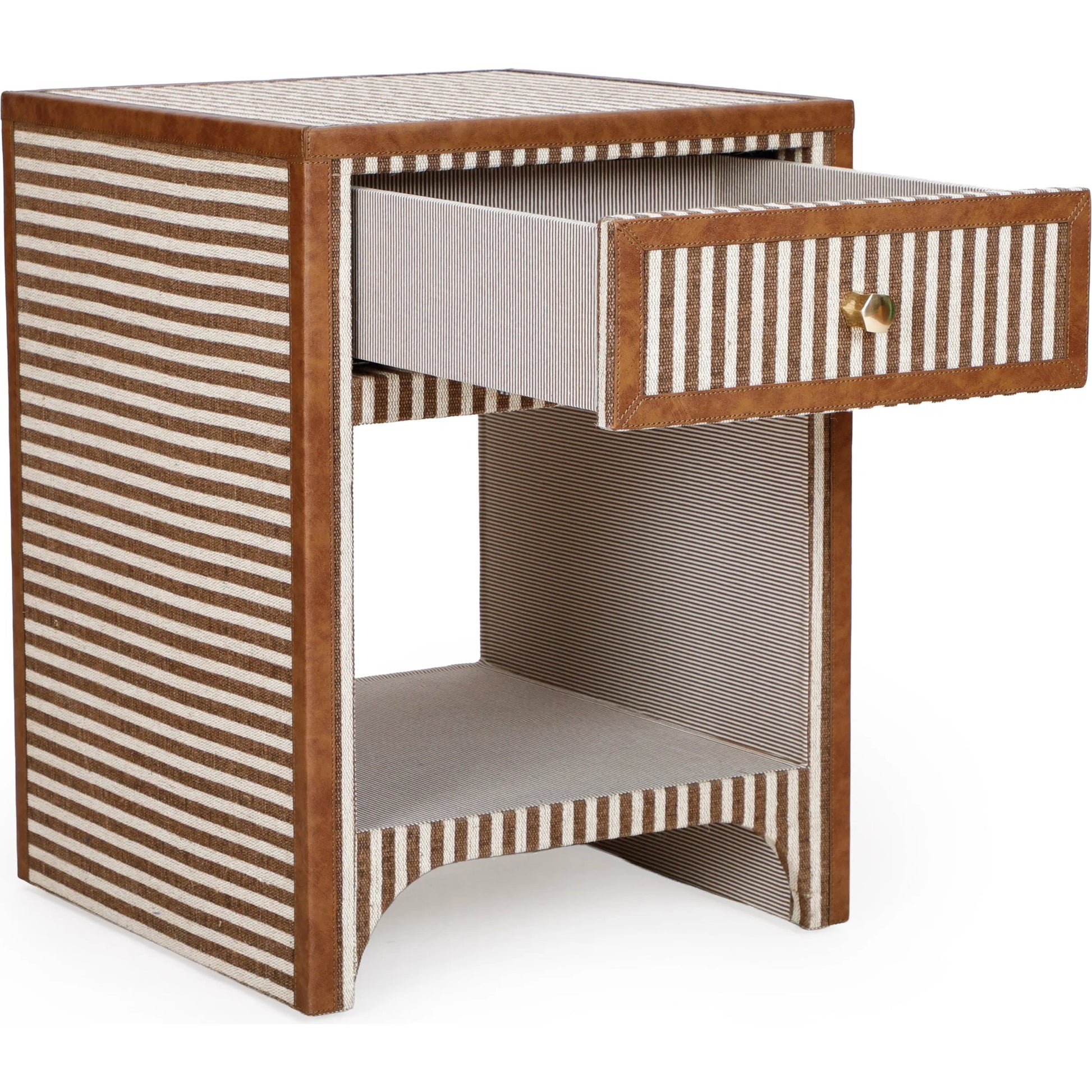 Kora 1-Drawer Contract-Grade Nightstand by TOV Furniture in brown. Made from cotton, jute, mdf in a unique style.