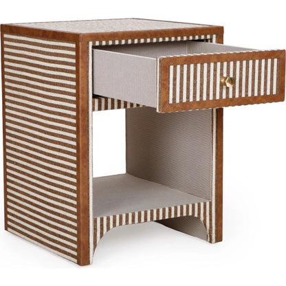 Kora 1-Drawer Contract-Grade Nightstand by TOV Furniture in brown. Made from cotton, jute, mdf in a unique style.