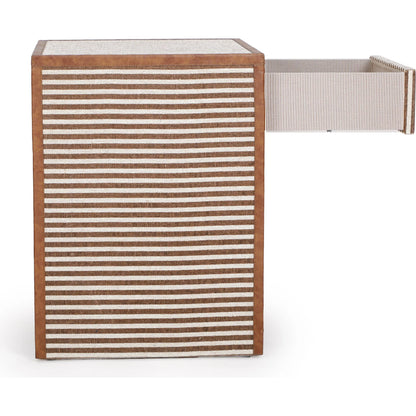 Kora 1-Drawer Contract-Grade Nightstand by TOV Furniture in brown. Made from cotton, jute, mdf in a unique style.
