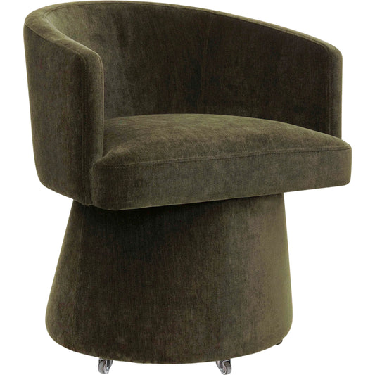 Kristen Upcycled Contract-Grade Chenille Rolling Desk Chair by TOV Furniture in olive green. Made from fabric, plywood in a unique style.