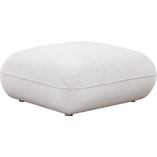 Arezza Contract-Grade Basketweave Chenille Ottoman by TOV Furniture in stone white. Made from fabric, plywood, rubberwood in a unique style.