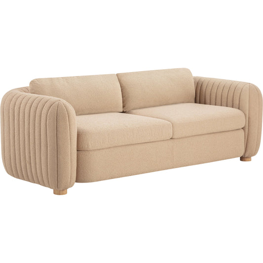 Porto Boucle Sofa by TOV Furniture in honey. Made from foam, polyester, rubberwood in a unique style.