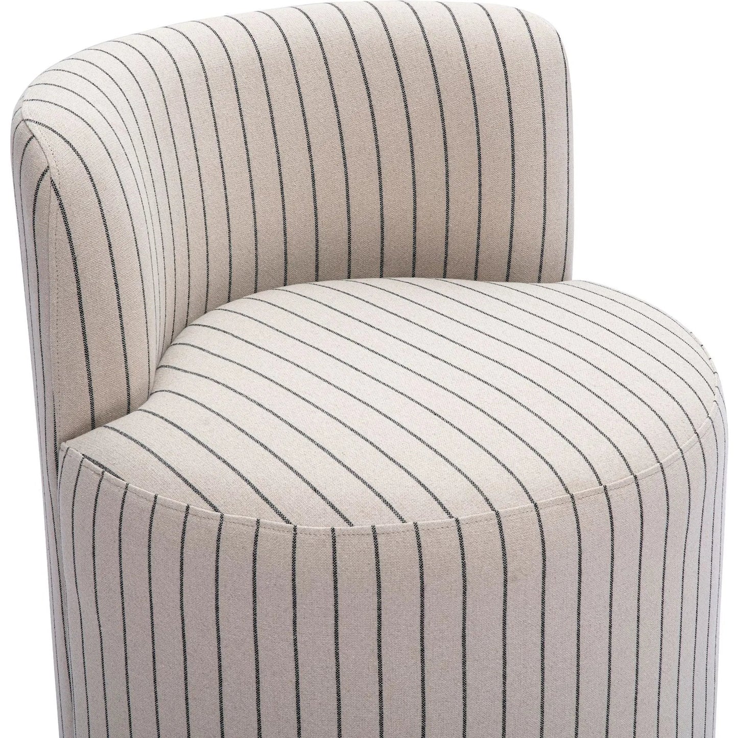 004 SI-2535614 | Closeup | Hakuna Striped Linen Desk Chair by TOV Furniture in black, white. Made from fabric, plywood, rubberwood in a unique style.