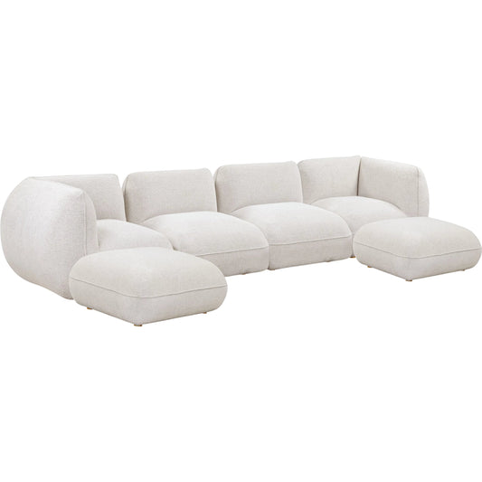 Arezza Contract-Grade Basketweave Chenille Modular U-Chaise Sectional by TOV Furniture in stone white. Made from fabric, plywood, rubberwood in a unique style.