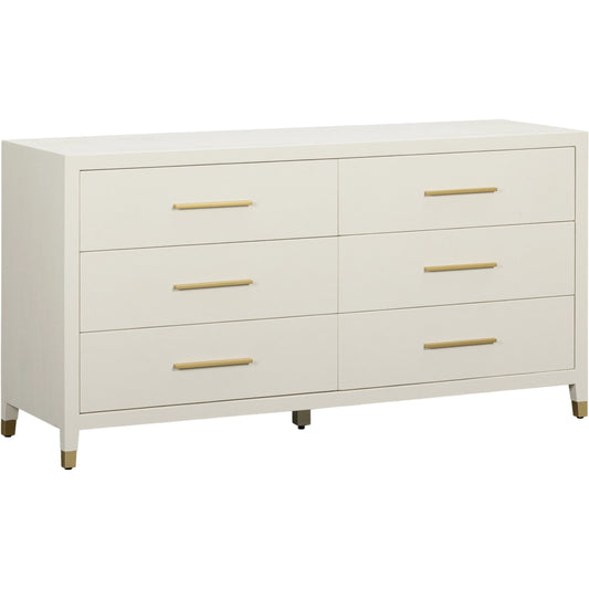 Dani Faux Shagreen 6-Drawer Dresser by TOV Furniture in cream. Made from acacia, mdf in a unique style.