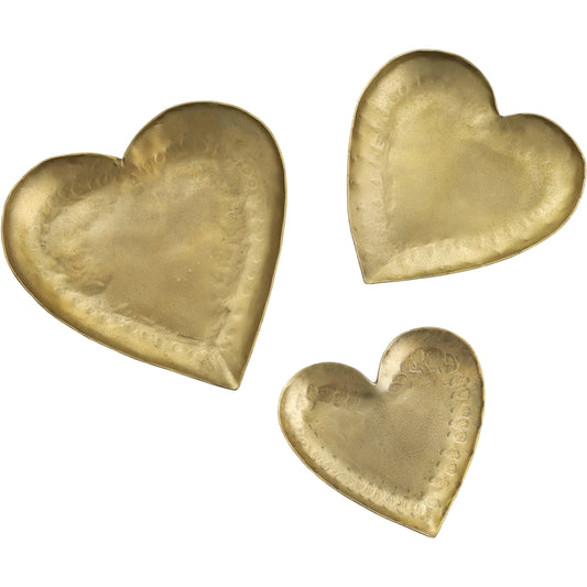 Coeur Hammered Heart-Shaped Catchalls (Set of 3) by TOV Furniture in brass. Made from iron in a unique style.