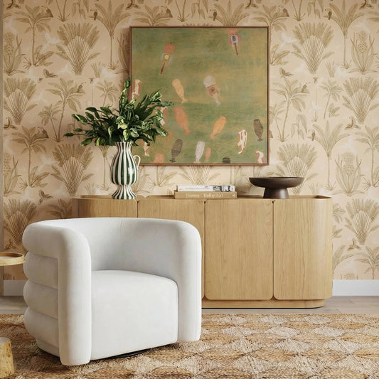 Moora Ash 4-Door Sideboard by TOV Furniture in natural. Made from ash veneer, mdf, rubberwood in a unique style.