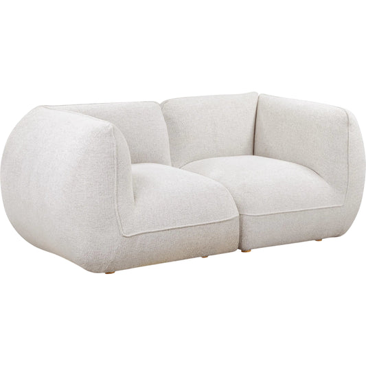 Arezza Contract-Grade Basketweave Chenille Modular Loveseat by TOV Furniture in stone white. Made from fabric, plywood, rubberwood in a unique style.
