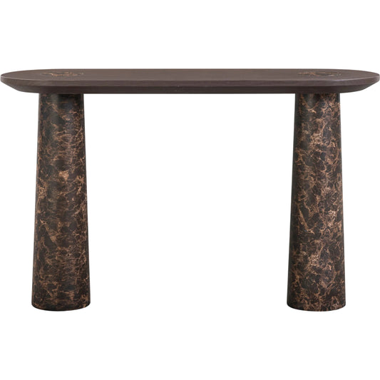 Braya Faux Emperador Marble Console Table by TOV Furniture in dark brown. Made from concrete, metal in a unique style.