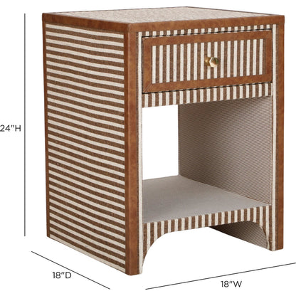 Kora 1-Drawer Contract-Grade Nightstand by TOV Furniture in brown. Made from cotton, jute, mdf in a unique style.