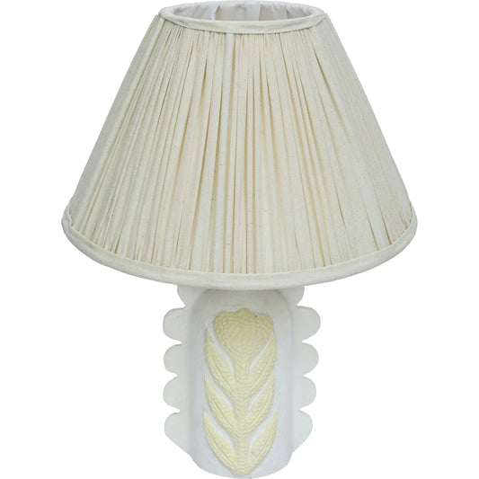 Edith Scalloped Flower Pleated Table Lamp by TOV Furniture in cream, ivory. Made from aluminum, linen, papier mache, steel in a unique style.