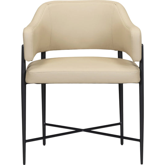 Sezanne Contract-Grade Vegan Leather Dining Chair by TOV Furniture in taupe. Made from fabric, plywood, stainless steel in a unique style.