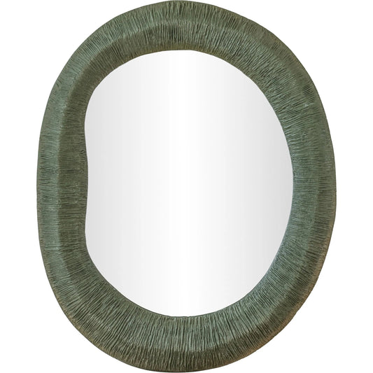 Orpheus X Ribbed Forest Fiberglass Thick Wall Mirror by TOV Furniture in green. Made from frp, glass in a unique style.