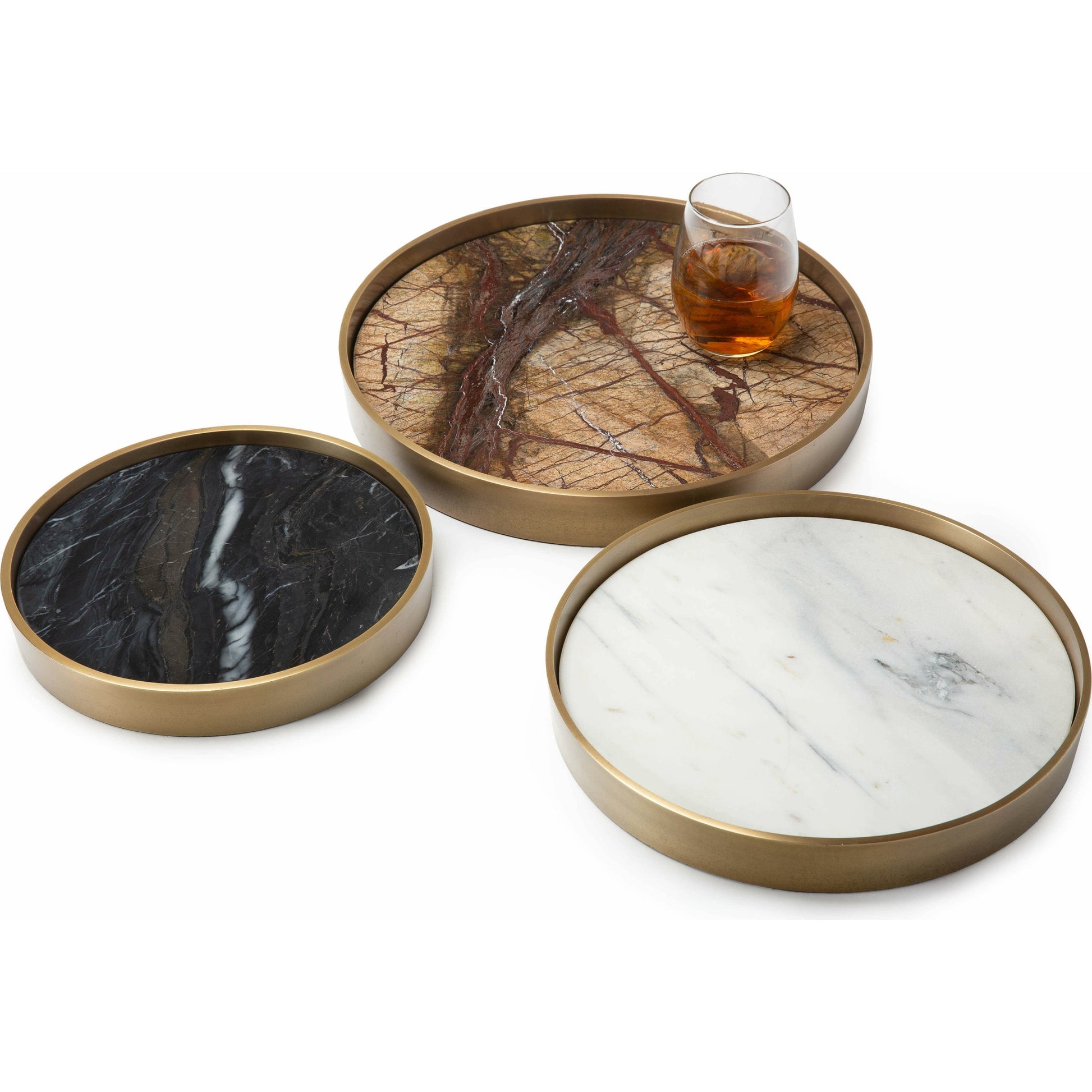 Mixer Trays (Set of 3) by Regina Andrew in brass and natural brass. Made from steel in a modern style.