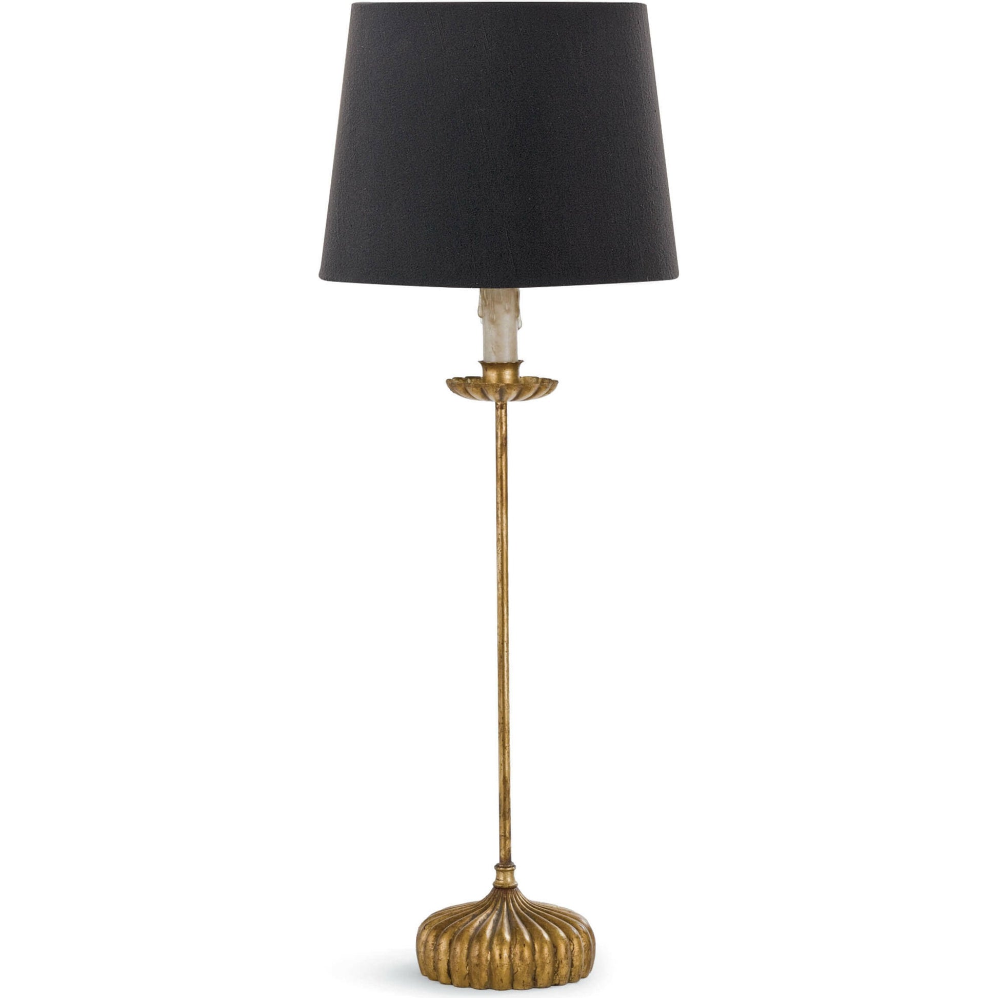 Clove Stem Buffet Table Lamp by Regina Andrew in gold and antique gold leaf. Made from cast iron in a traditional style.