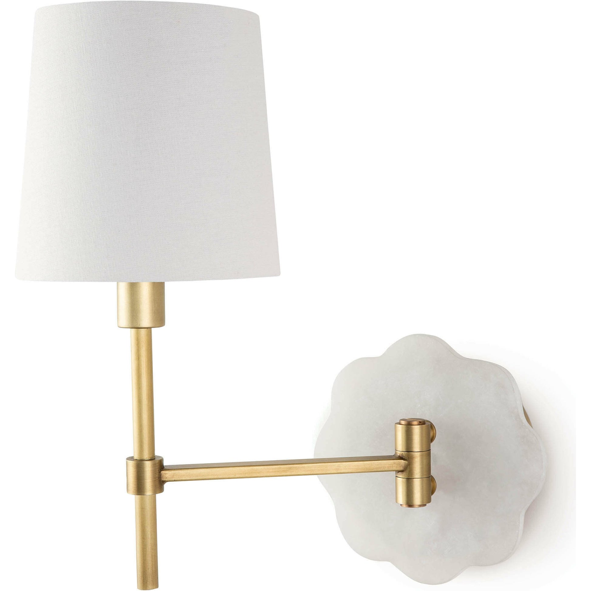 Mia Swing Arm Sconce by Regina Andrew in white and natural brass. Made from steel in a transitional style.
