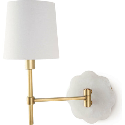 Mia Swing Arm Sconce by Regina Andrew in white and natural brass. Made from steel in a transitional style.