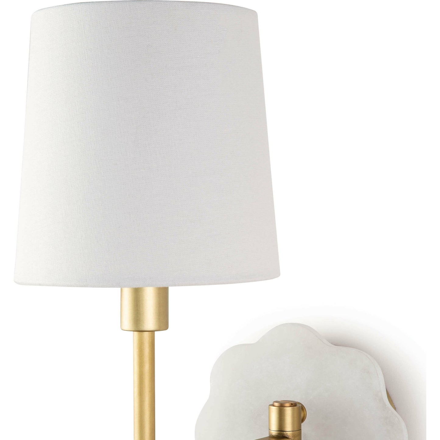 004 SR-770010 | Closeup | Mia Swing Arm Sconce by Regina Andrew in white and natural brass. Made from steel in a transitional style.