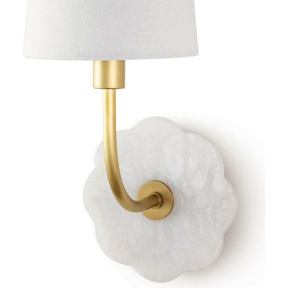Camilla Bent Arm Sconce by Regina Andrew in white and natural stone. Made from alabaster in a transitional style.