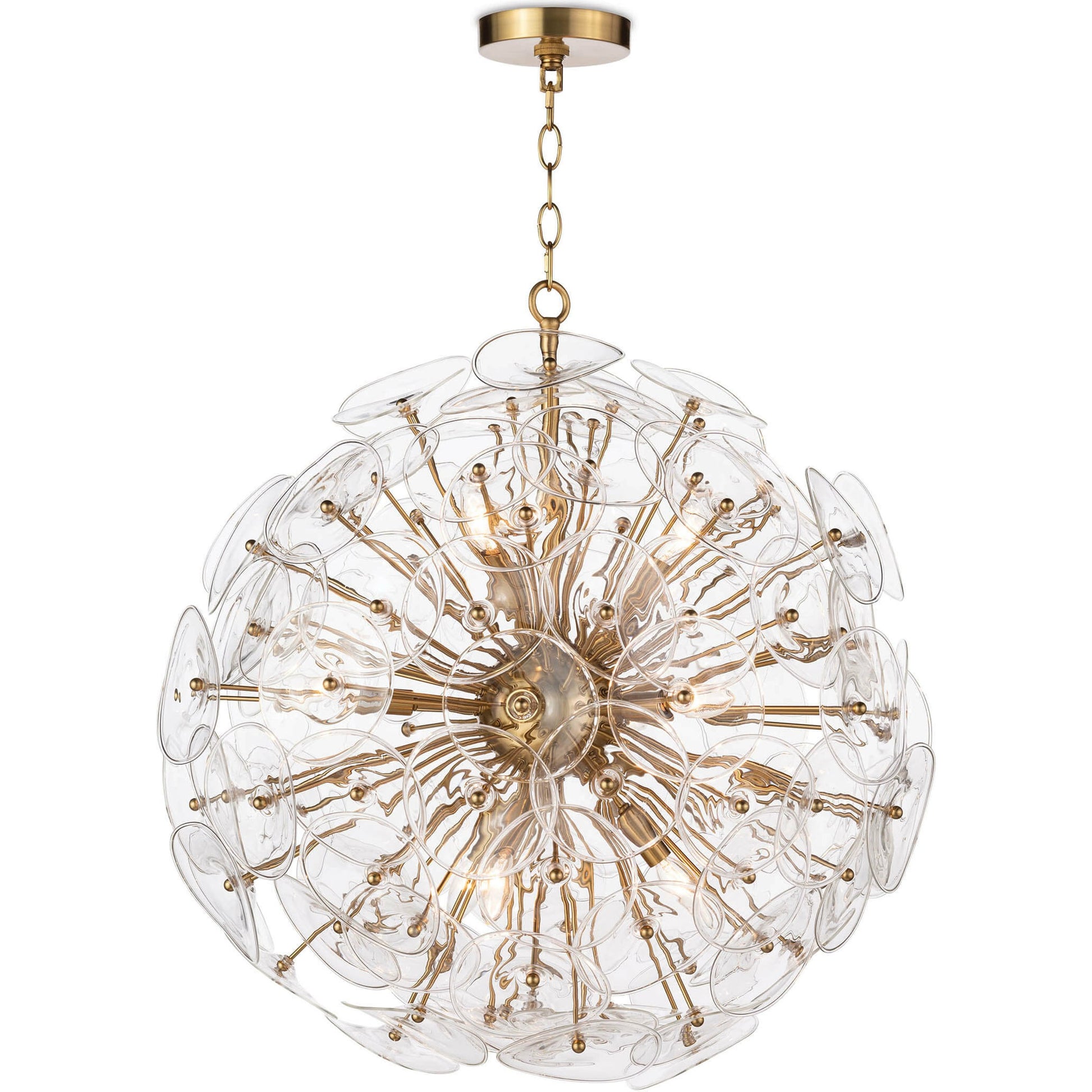 Poppy Glass Chandelier by Regina Andrew in natural brass. Made from steel in a cottage & farmhouse style.