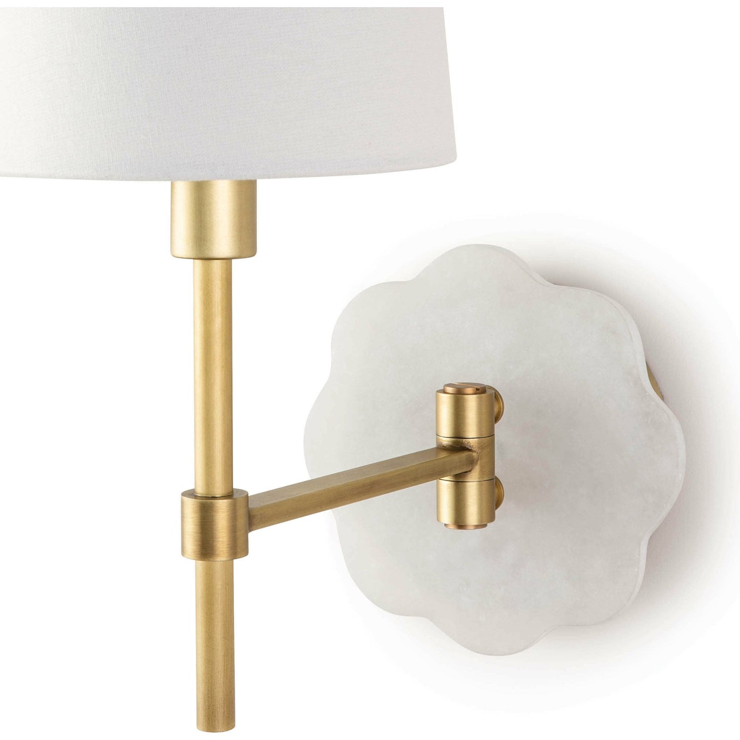 005 SR-770010 | Closeup | Mia Swing Arm Sconce by Regina Andrew in white and natural brass. Made from steel in a transitional style.