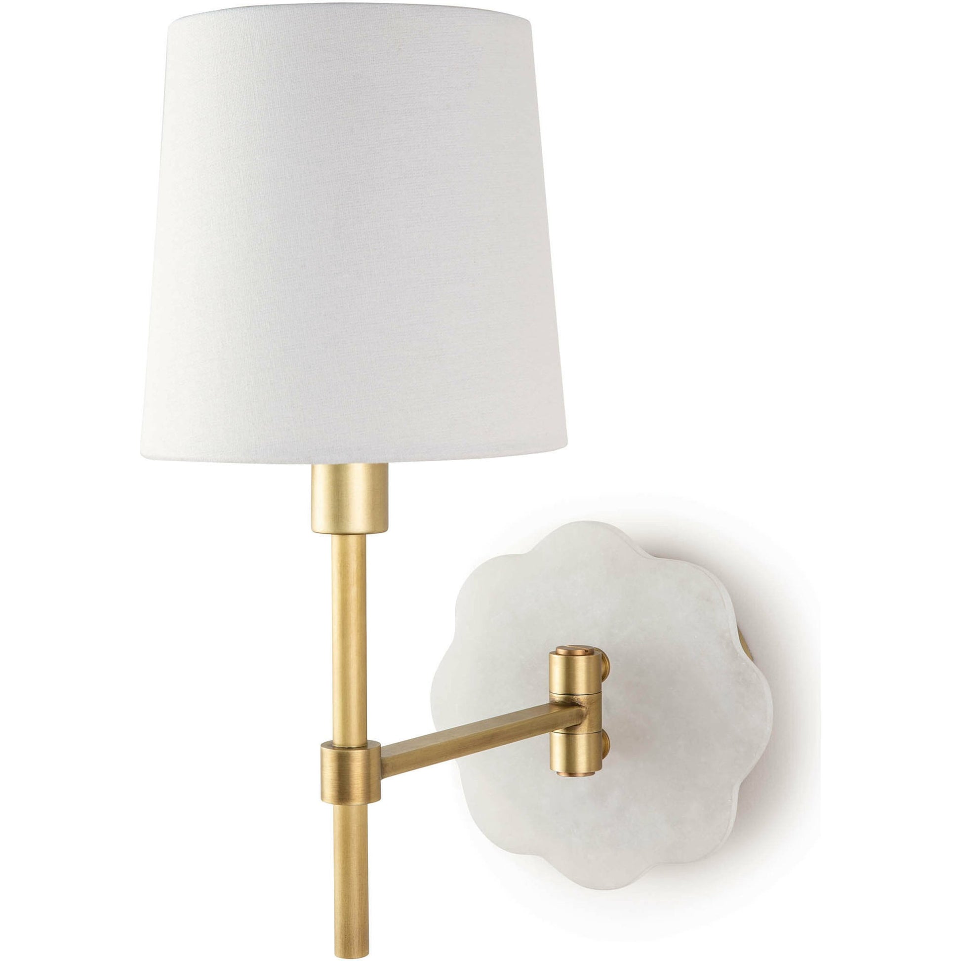 Mia Swing Arm Sconce by Regina Andrew in white and natural brass. Made from steel in a transitional style.