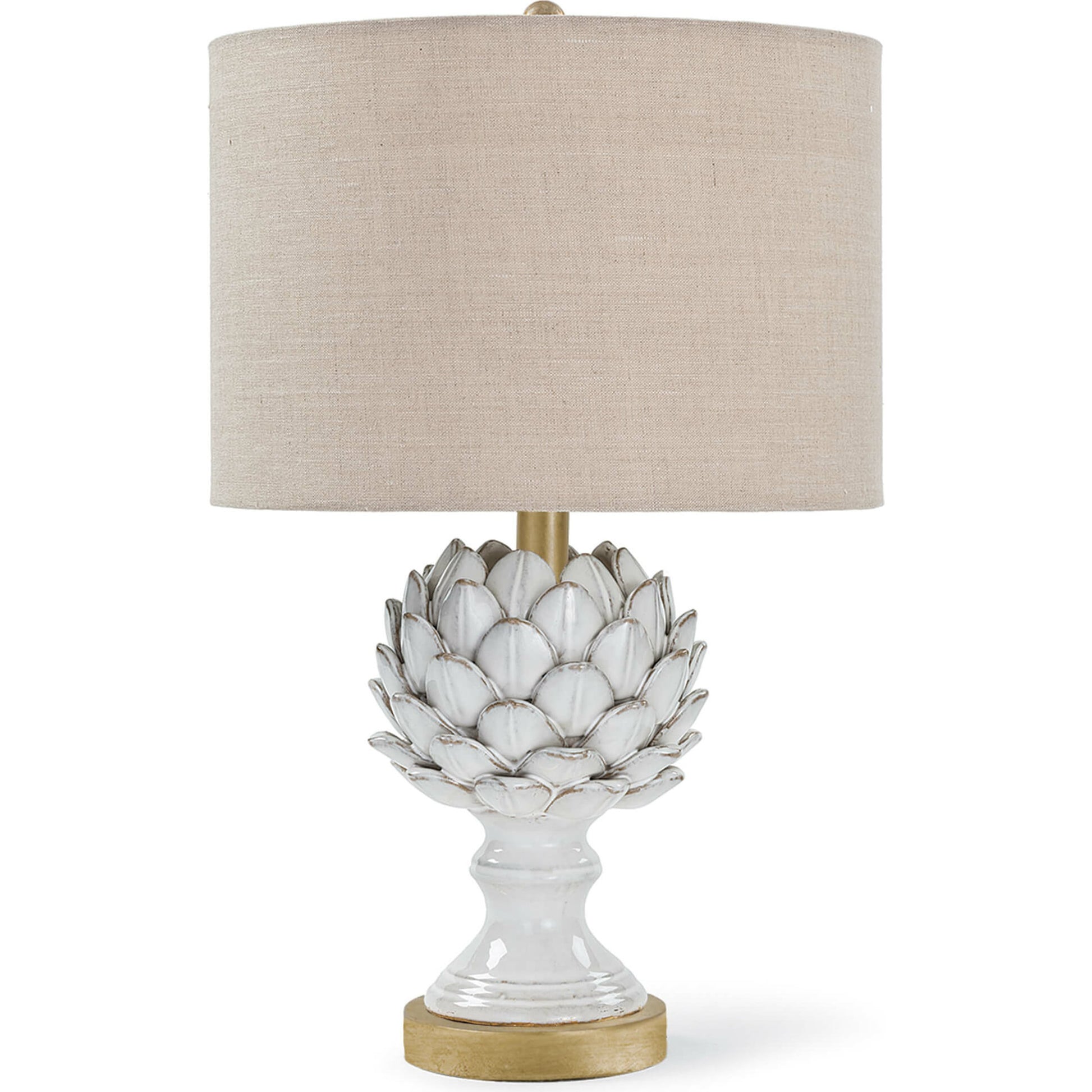 Leafy Artichoke Ceramic Table Lamp by Regina Andrew in white, natural and white. Made from steel in a traditional style.