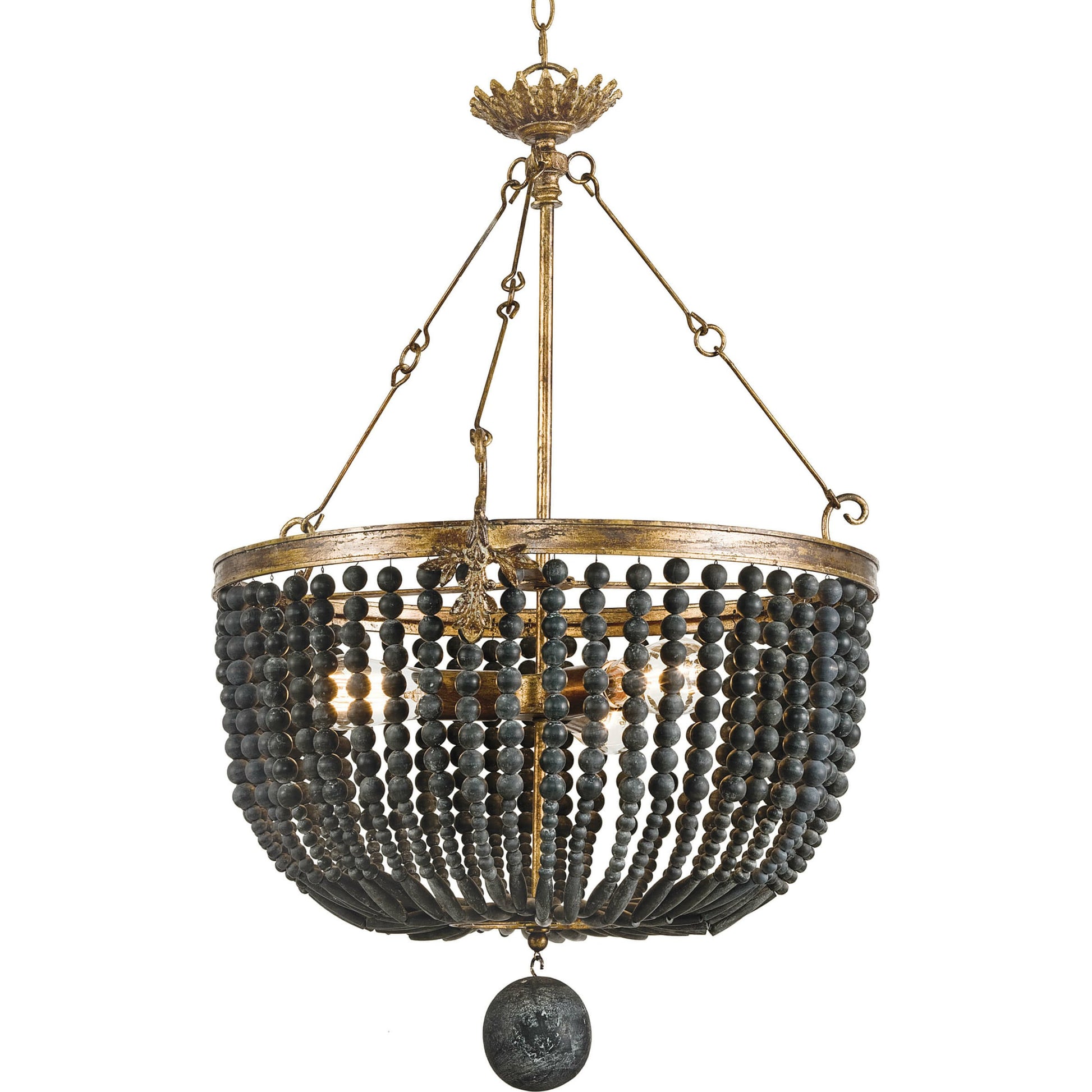 Fabian Wood Bead Chandelier by Regina Andrew in ebony and black. Made from wood in a traditional style.