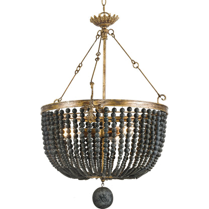 Fabian Wood Bead Chandelier by Regina Andrew in ebony and black. Made from wood in a traditional style.