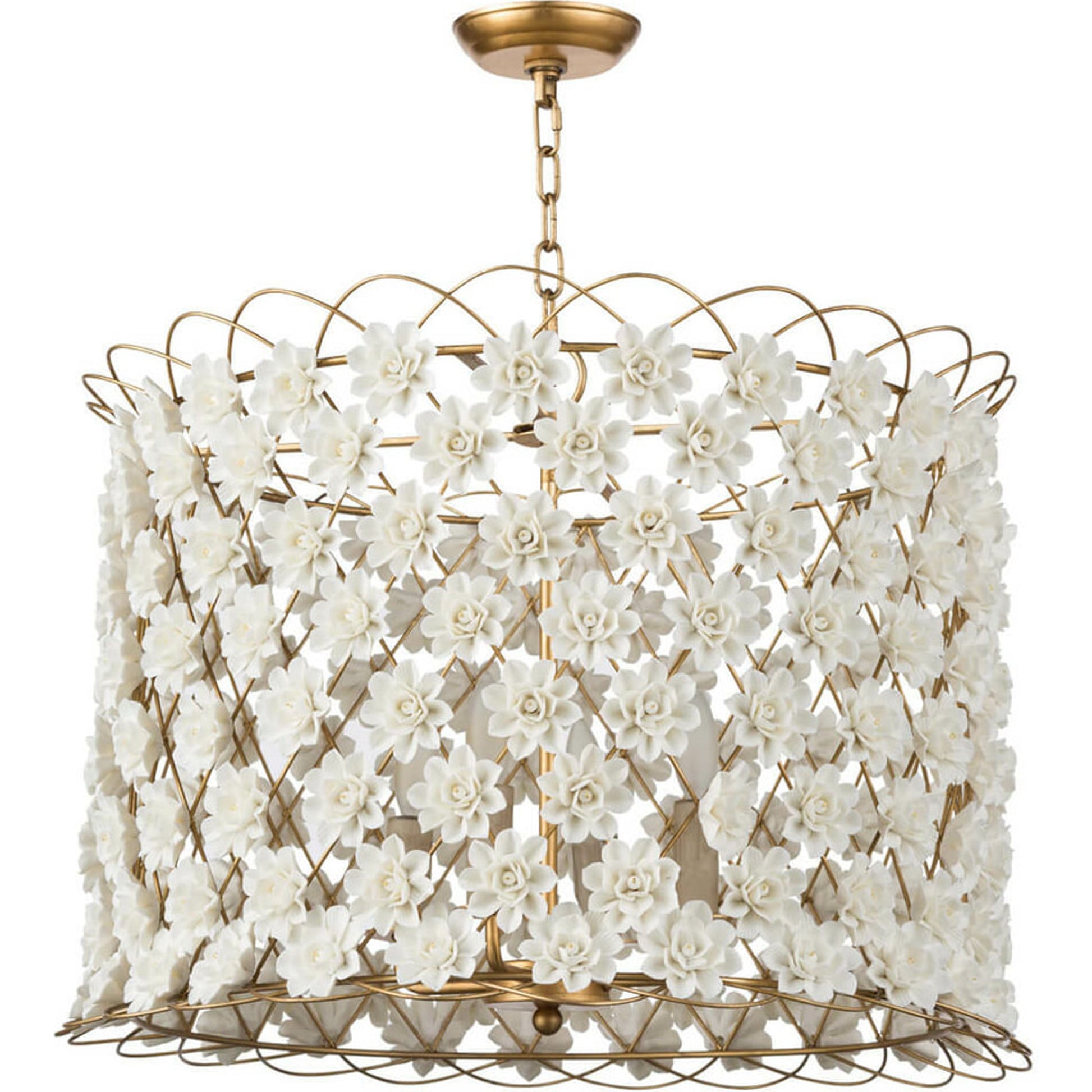 Alice Porcelain Flower Chandelier by Regina Andrew in gold and gold leaf. Made from iron in a modern style.
