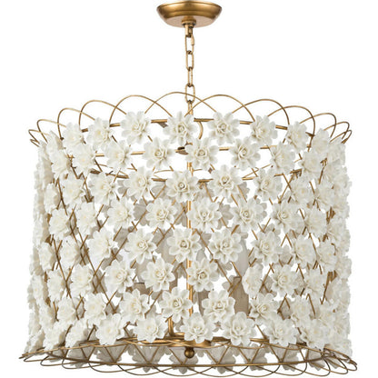 Alice Porcelain Flower Chandelier by Regina Andrew in gold and gold leaf. Made from iron in a modern style.