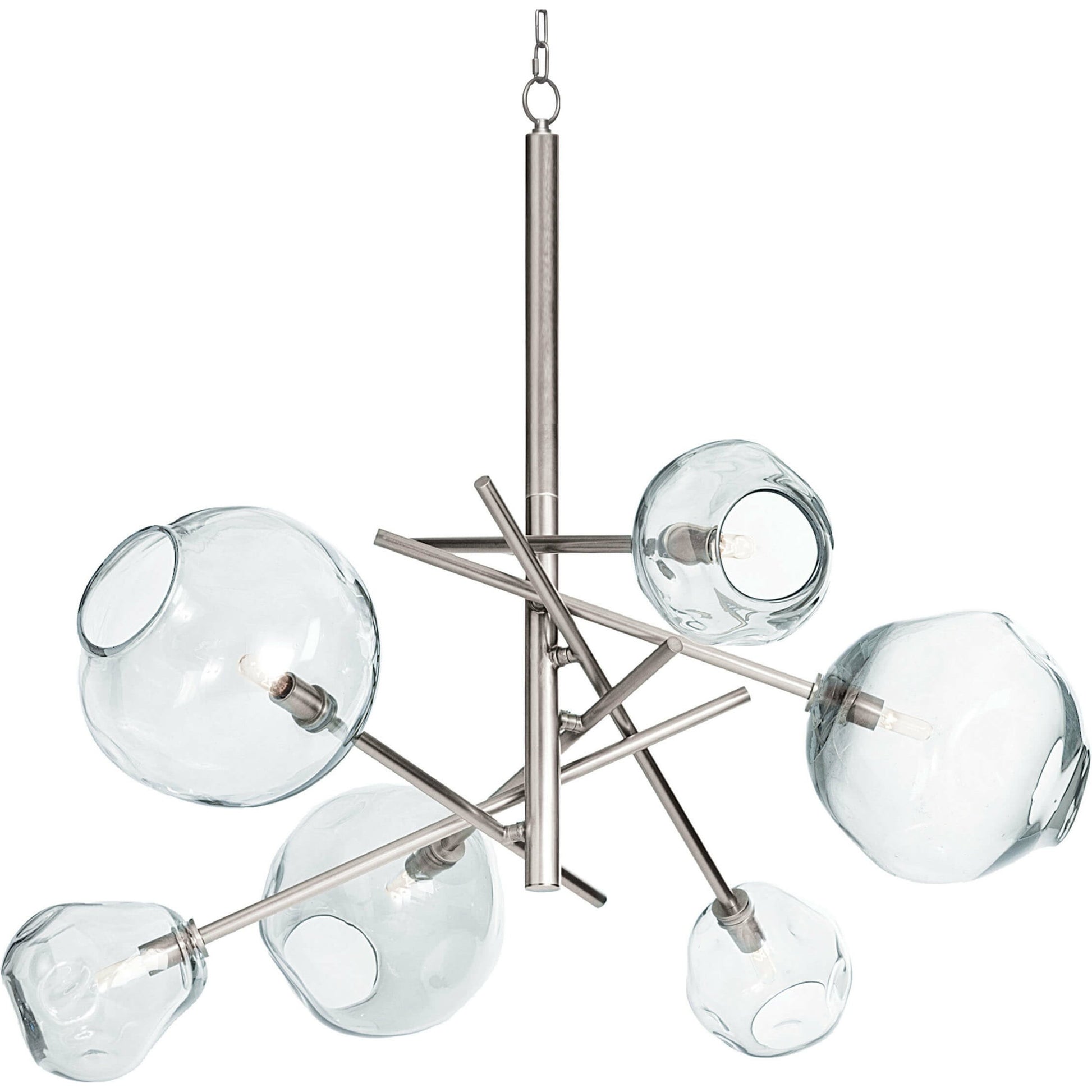 Molten Chandelier with Smoke Glass by Regina Andrew in nickel and polished nickel. Made from glass in a modern style.