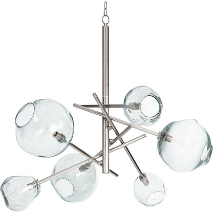Molten Chandelier with Smoke Glass by Regina Andrew in nickel and polished nickel. Made from glass in a modern style.