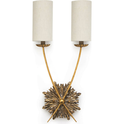 Louis Sconce by Regina Andrew in gold and antique gold. Made from birch wood in a transitional style.