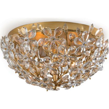 Cheshire Flush Mount by Regina Andrew in gold and gold leaf. Made from crystal in a cottage & farmhouse style.