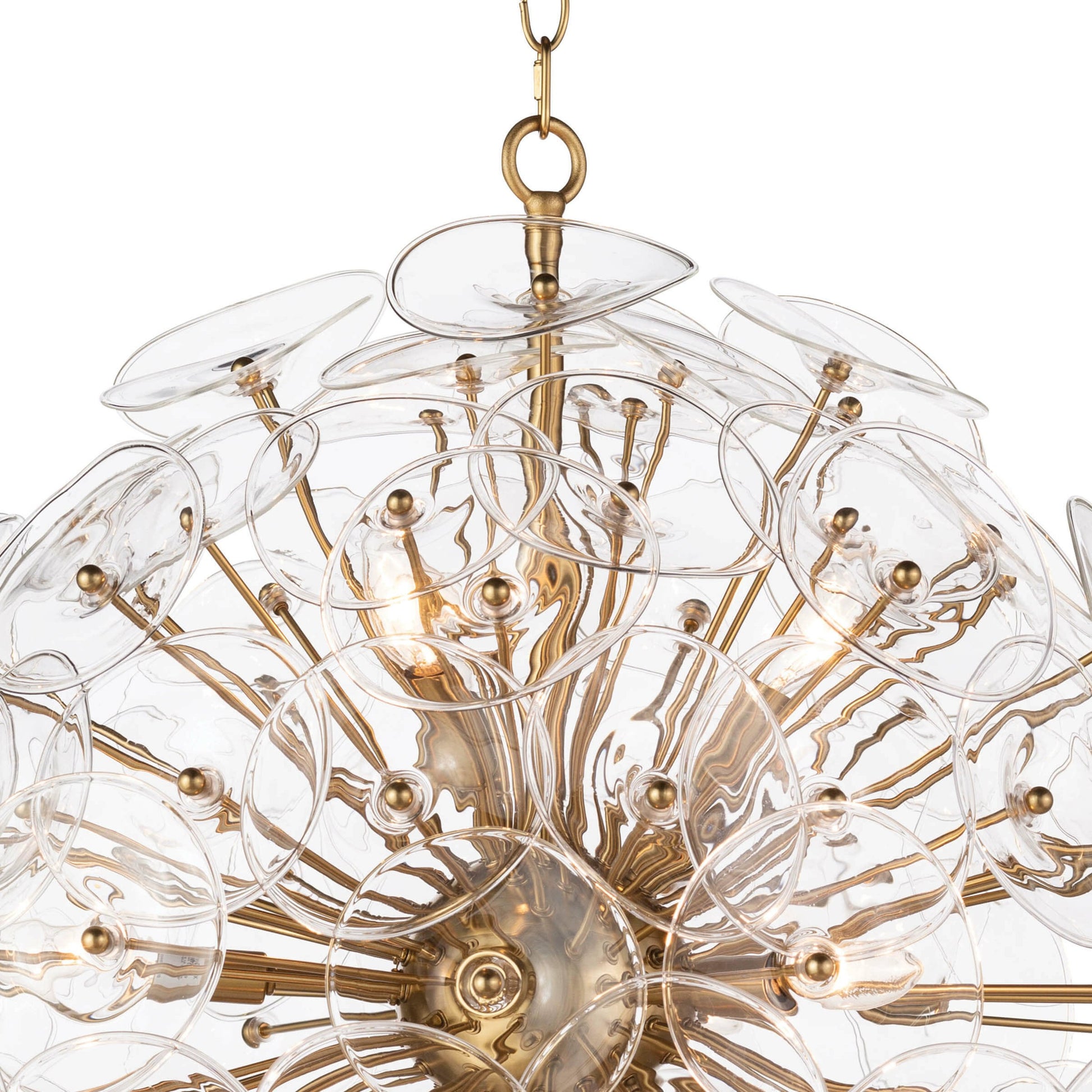 Poppy Glass Chandelier by Regina Andrew in natural brass. Made from steel in a cottage & farmhouse style.