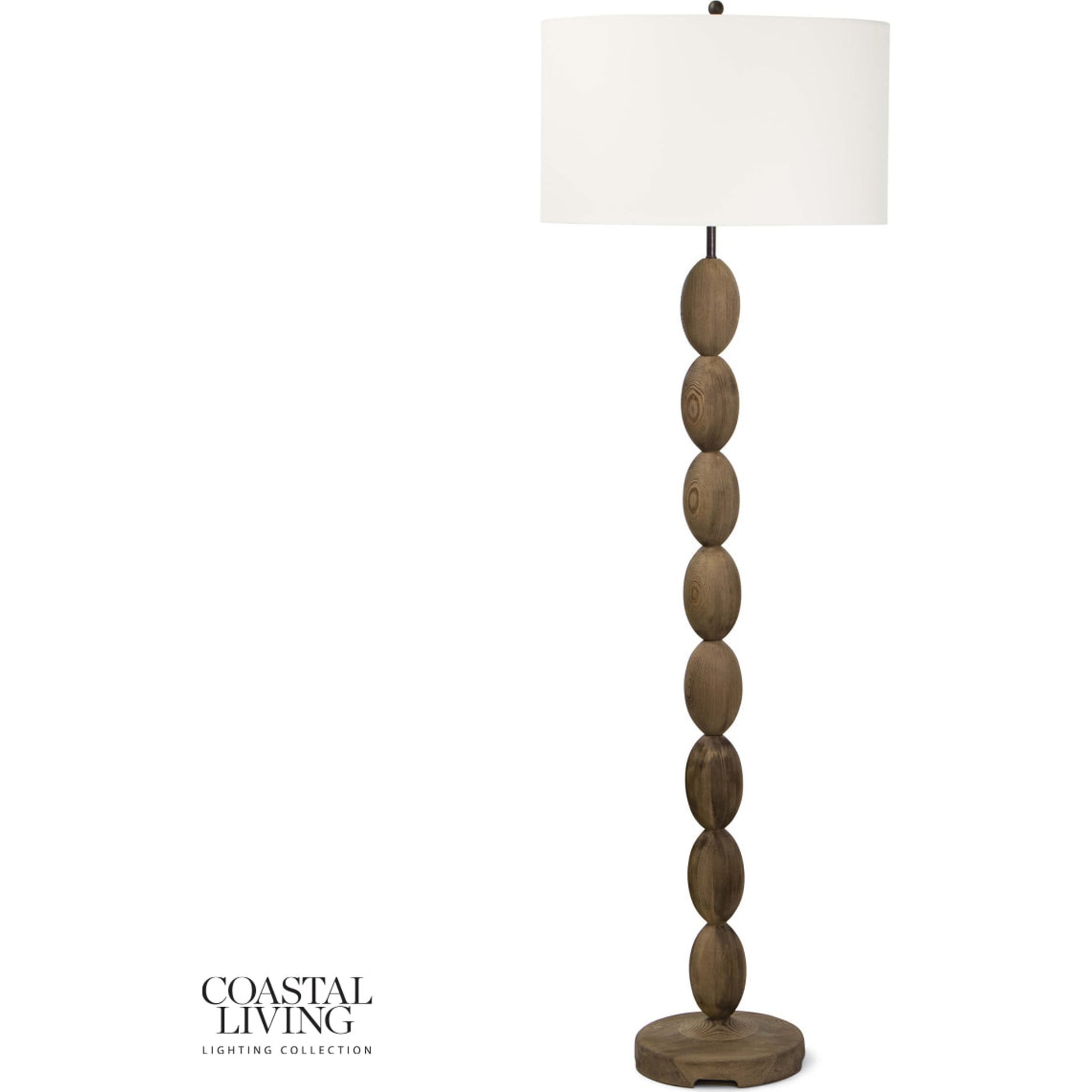 Buoy Floor Lamp by Regina Andrew in brown. Made from birch wood in a coastal style.