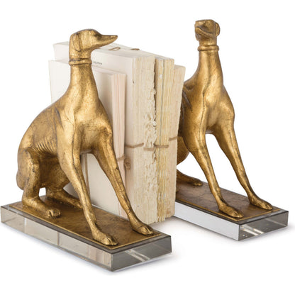 Norman Bookends by Regina Andrew in gold and antique gold leaf. Made from resin in a traditional style.