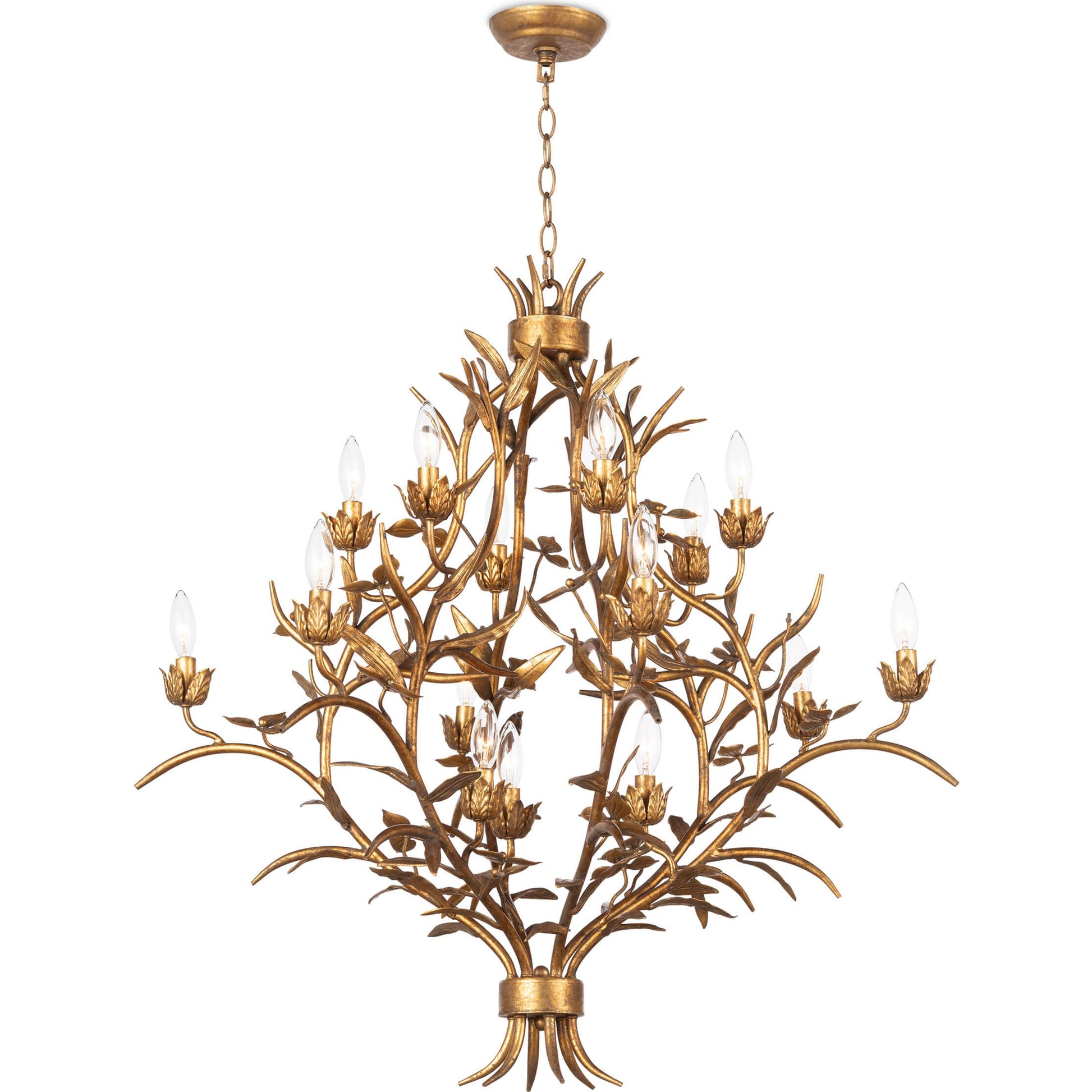 Trillium Chandelier by Regina Andrew in brass and brass. Made from steel in a transitional style.