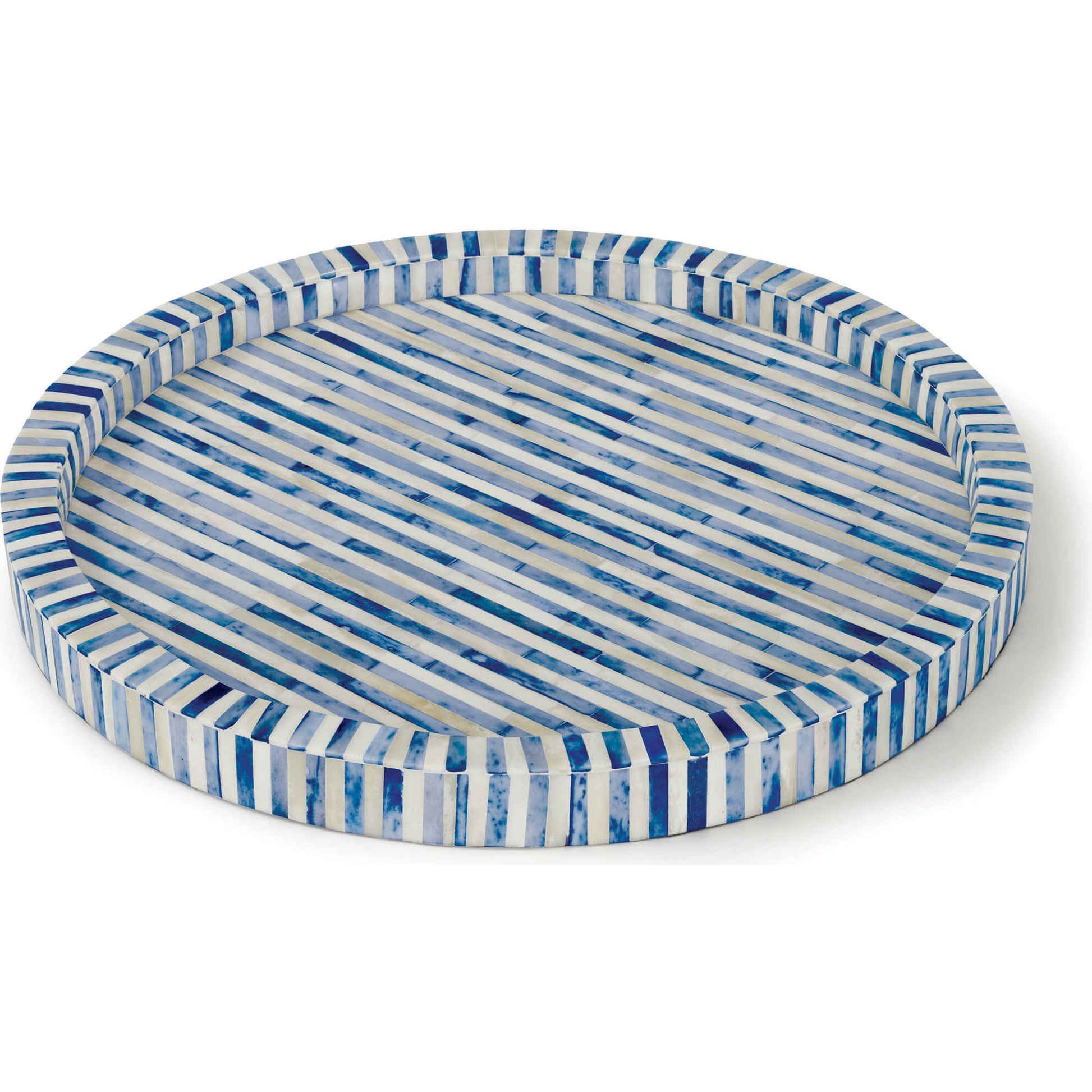 Bone and Indigo Tray Round by Regina Andrew. Made from bone in a coastal style.